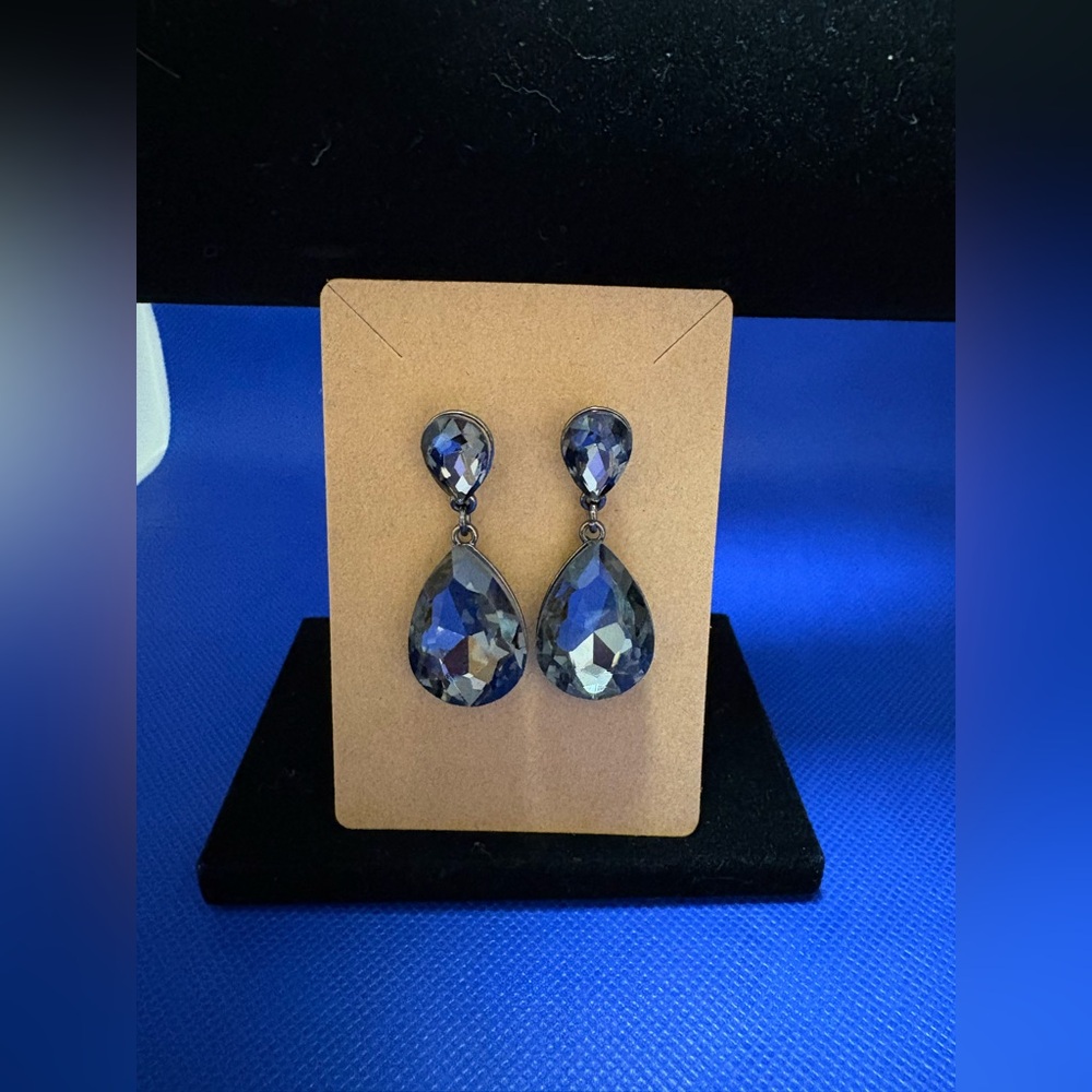 Black Faceted Teardrop Dangle Earrings Statement Glam Jewelry